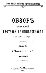  Обзор бакинской нефтяной промышленности  Совет Съезда нефтепромышленников. 1907 г., Т. 2. Таблицы, Ч. 1,2. - Баку, 19.