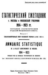  Статистический ежегодник Московской губернии. 1914-1923 гг., Вып. 1. Сельскохозяйственный обзор Московской губернии за 1916-1923 гг.. - М., 19.